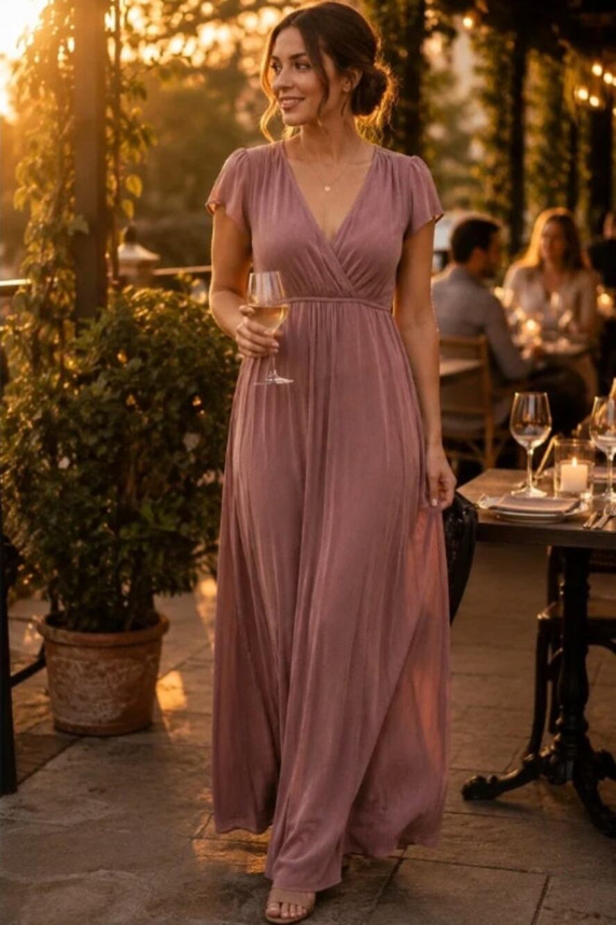 BALTIC BORN Athena Pleated Maxi Dress Mauve Pink Purple Sz S NWT {3U45}